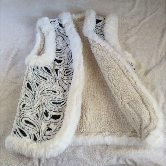 Vintage Shearling Swirl Patterned Vest Women's 3XL Black White Fur Wool Fleece - Picture 4 of 8